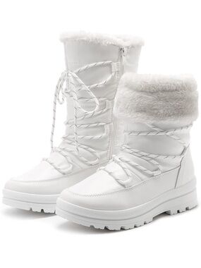 Wish White Faux Fur Lace-Up Winter Ankle Boots